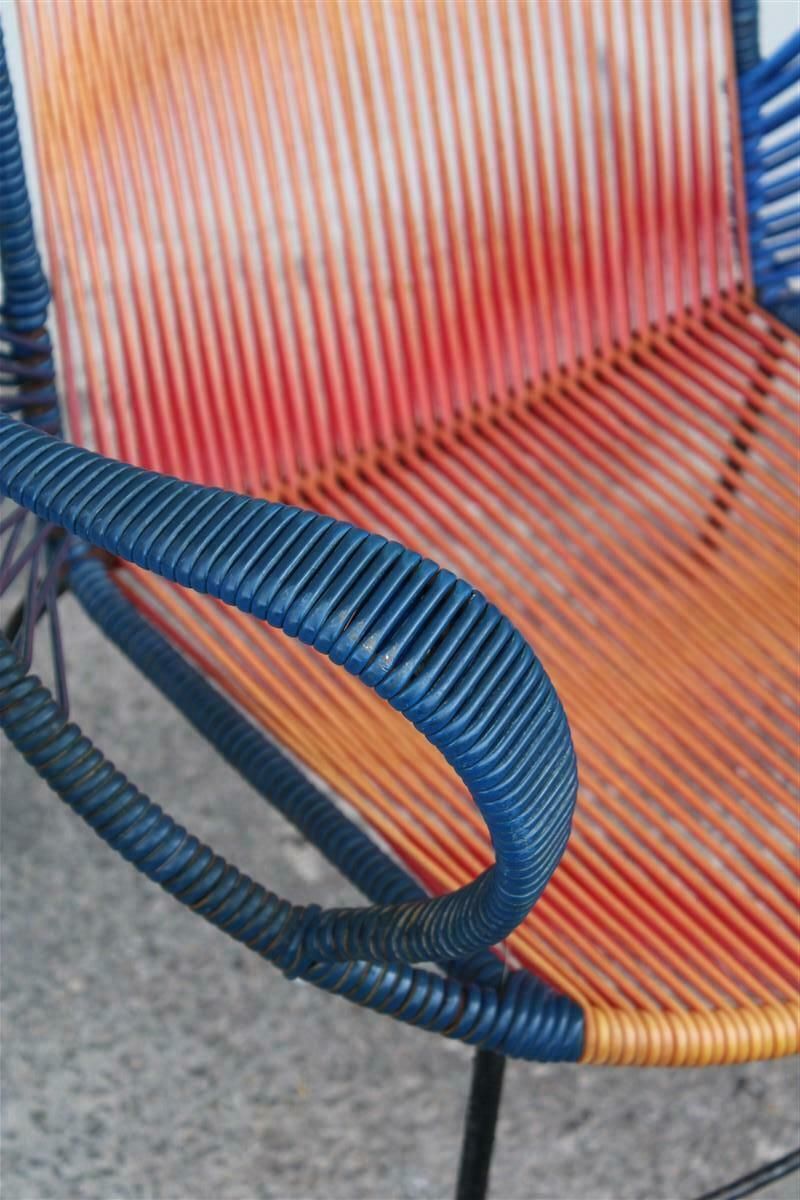 Furniture Mid Century Italian Red And Blue Metal And Plastic Sofa And Armchairs 1950s photo