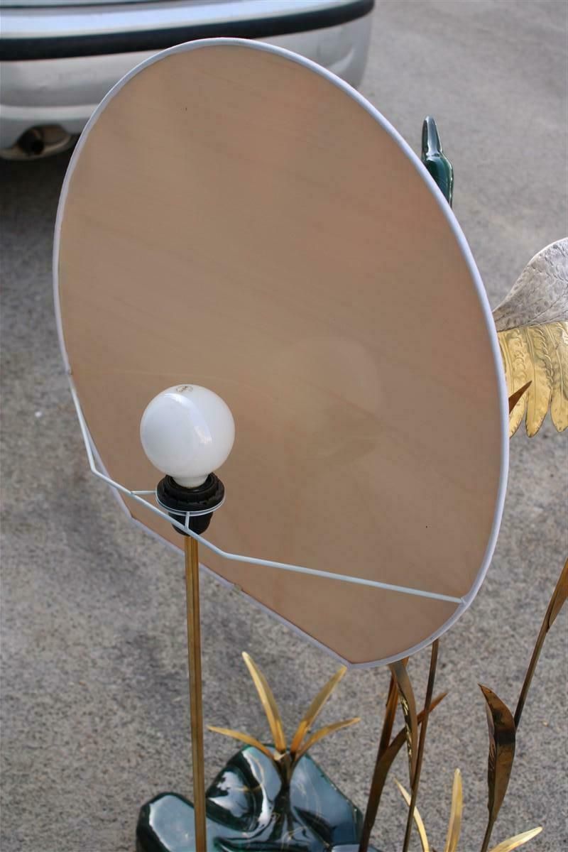 photo vinterior Duck Floor Lamp In Flight In Its Lake Malachite Brass Design Italian 1970s