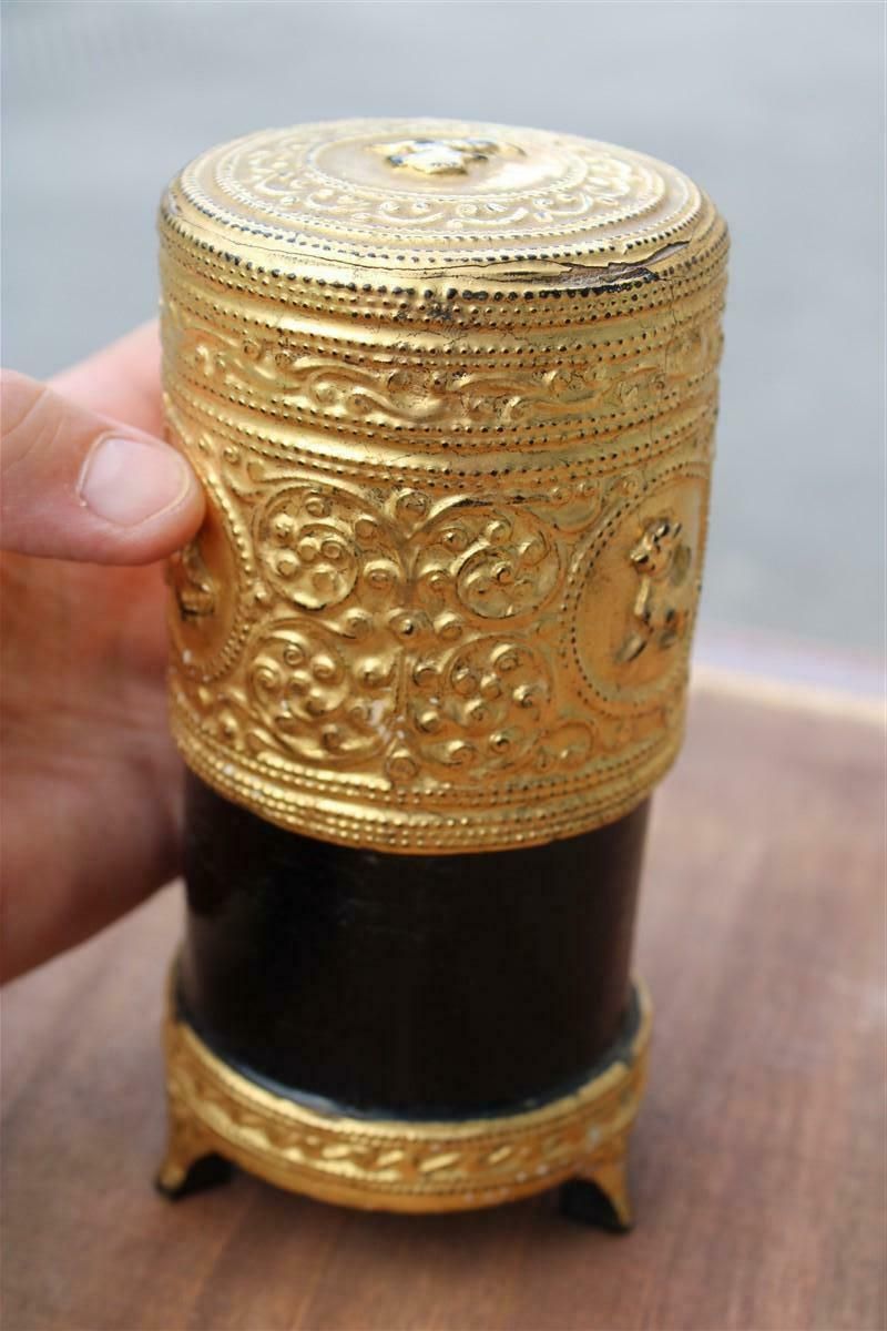 Chinese Lacquer Tobacco Box With 24 Carat Pure Gold Decorations 1940s photo buy