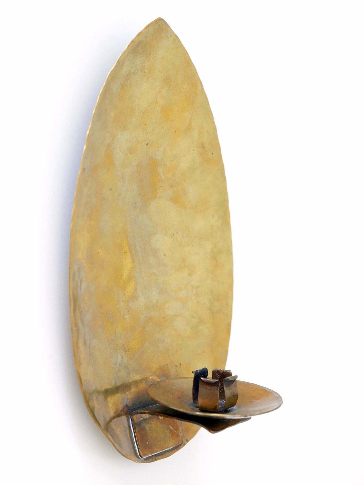 Elegant Hammered Brass Bauhaus Candle Sconce 1930s Germany photo for sale