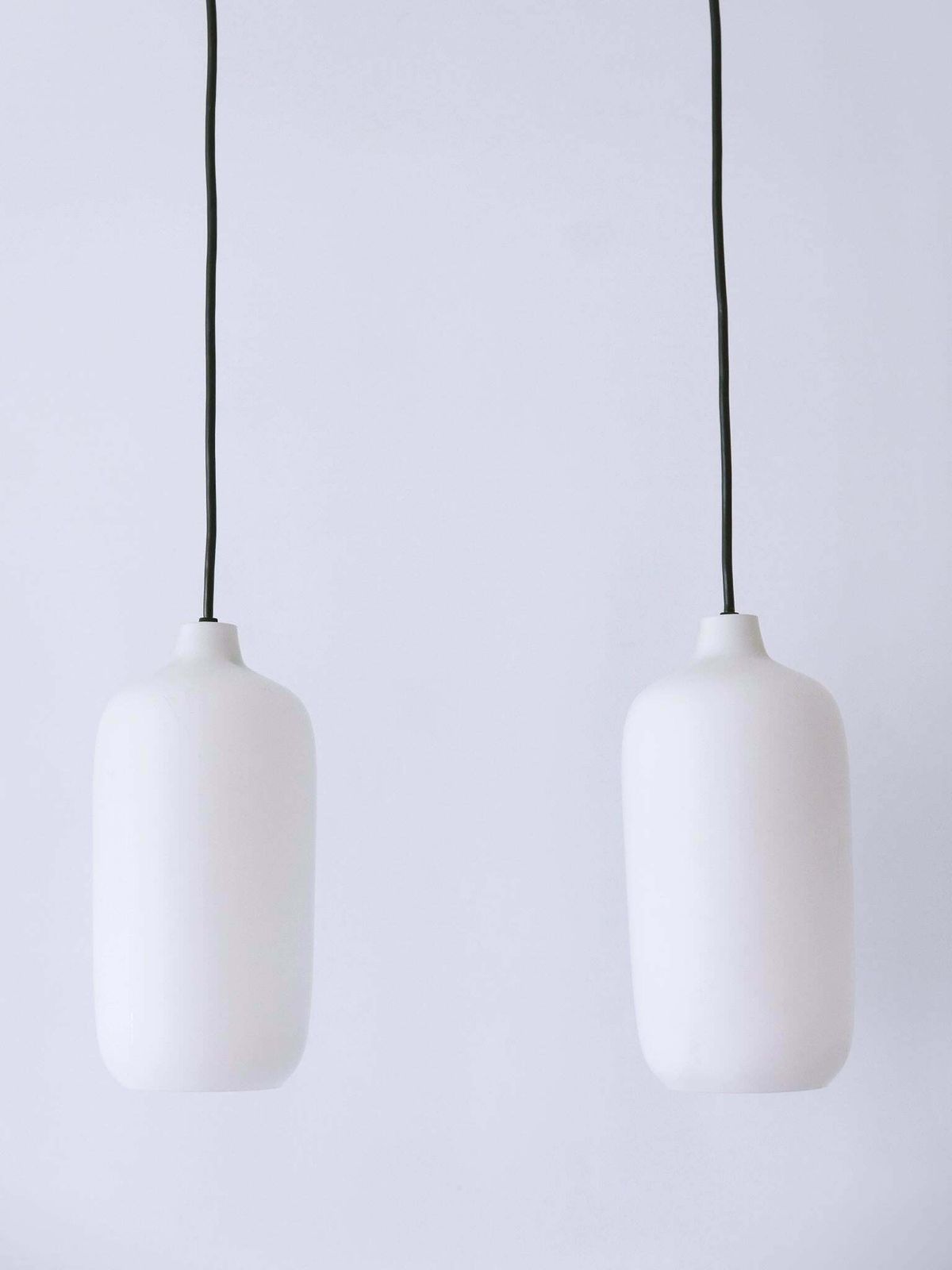 Set Of Two Elegant Scandinavian Opaline Glass Pendant Lamps 1960s photo Lighting