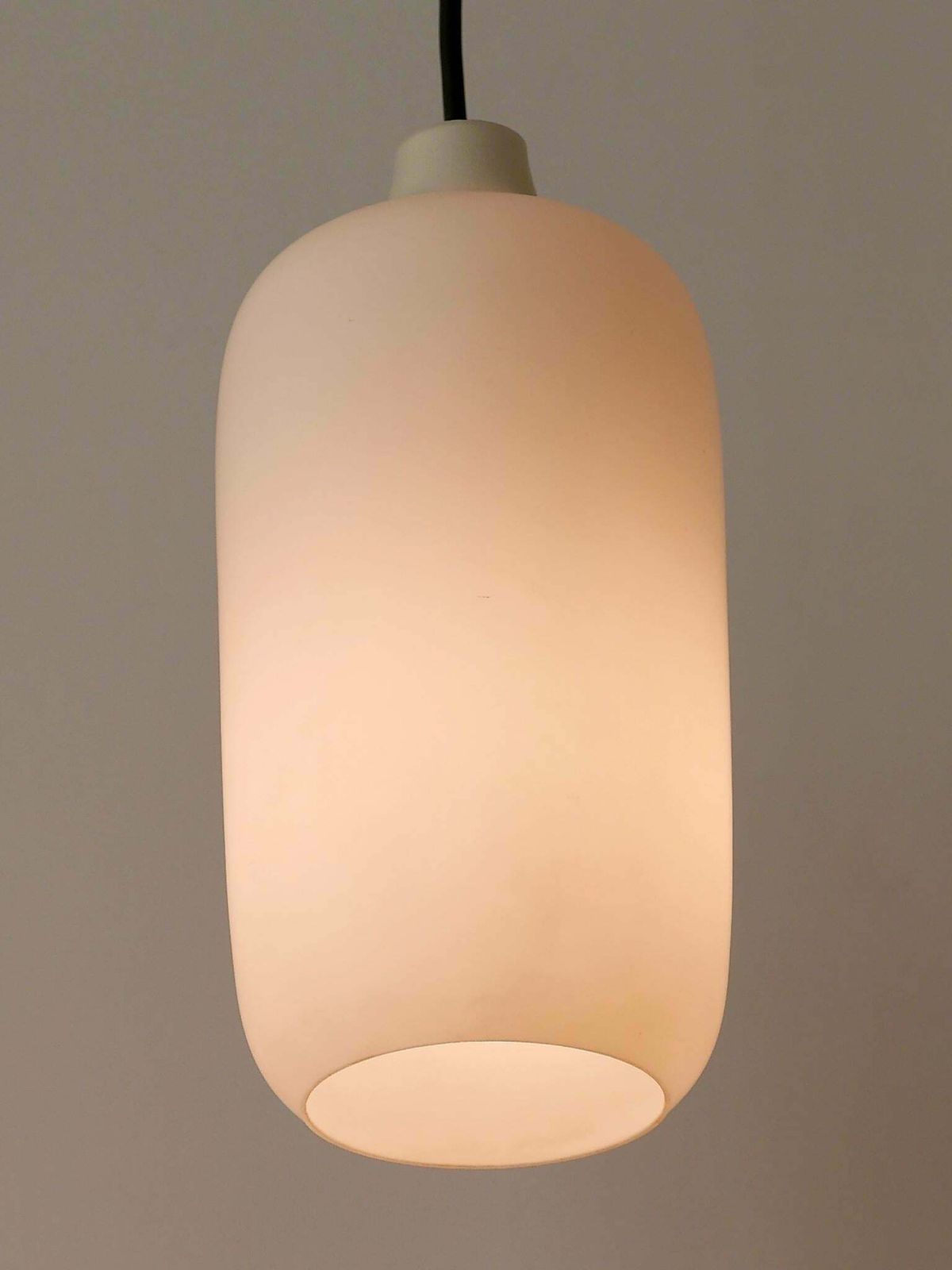 photo furniture Set Of Two Elegant Scandinavian Opaline Glass Pendant Lamps 1960s