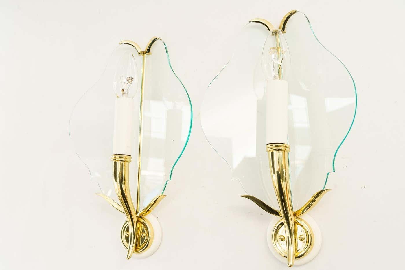 2 Rare Wall Lamps With Original Glass Shades Vienna Around 1950s photo Lighting