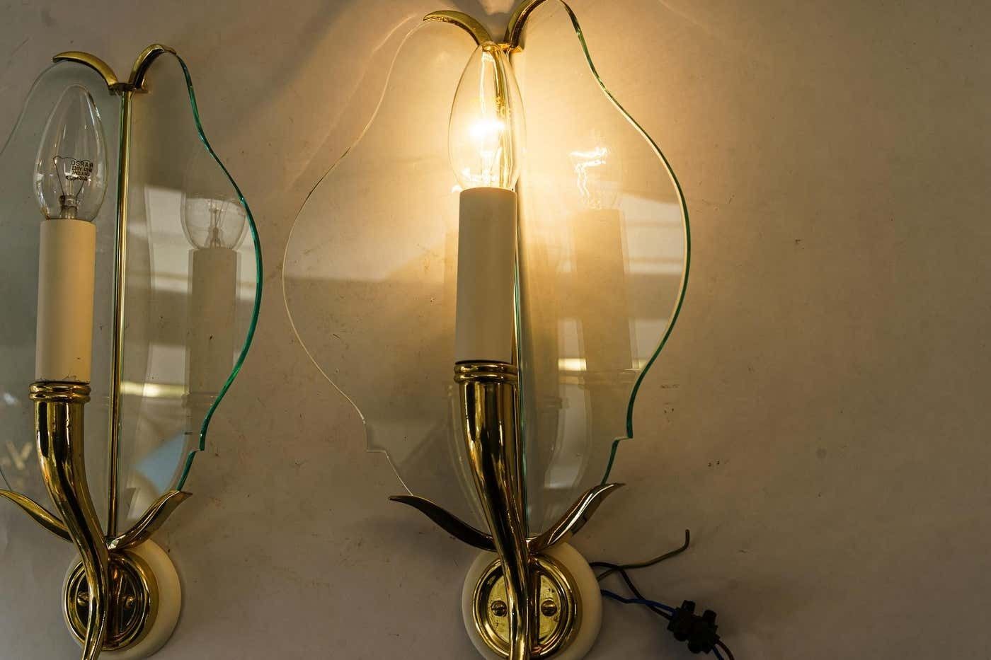 2 Rare Wall Lamps With Original Glass Shades Vienna Around 1950s photo vintage