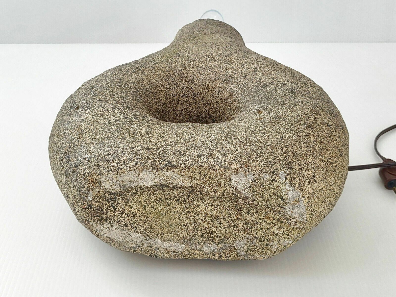 Important Vintage 1970 Granite Stone Lamp & 70s Resin Herbier Lampshade photo buy