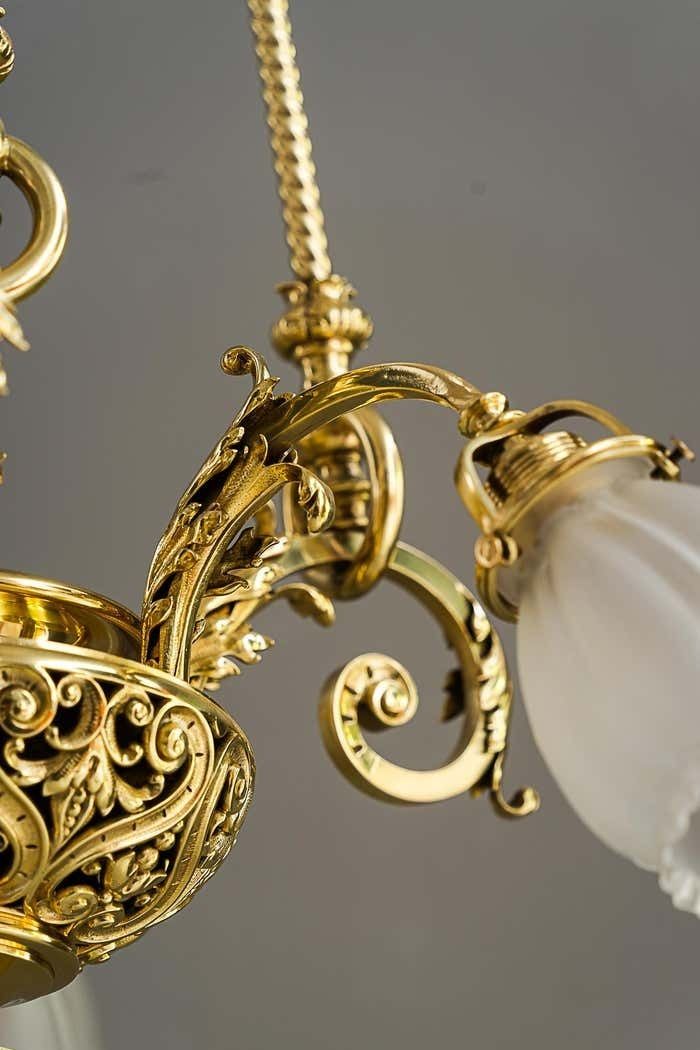 photo vinterior Historic Chandelier Vienna Around 1890s With Original Antique Glass Shades