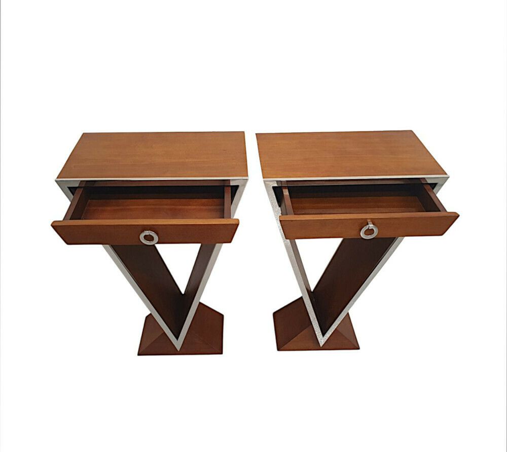 A Stunning Pair Of Cherrywood And Chrome Side Tables In The Art Deco Style photo Furniture