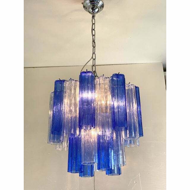 Contemporary Sky  Blue And Blue "Tronchi" Murano Glass Sputnik Chandelier photo Lighting