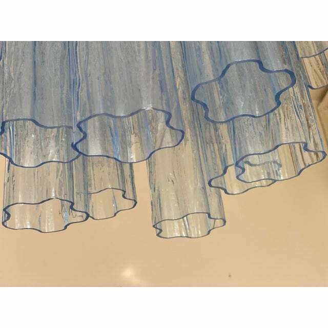 Contemporary Sky Blue “Tronchi” Murano Glass Chandelier In Venini Style photo for sale
