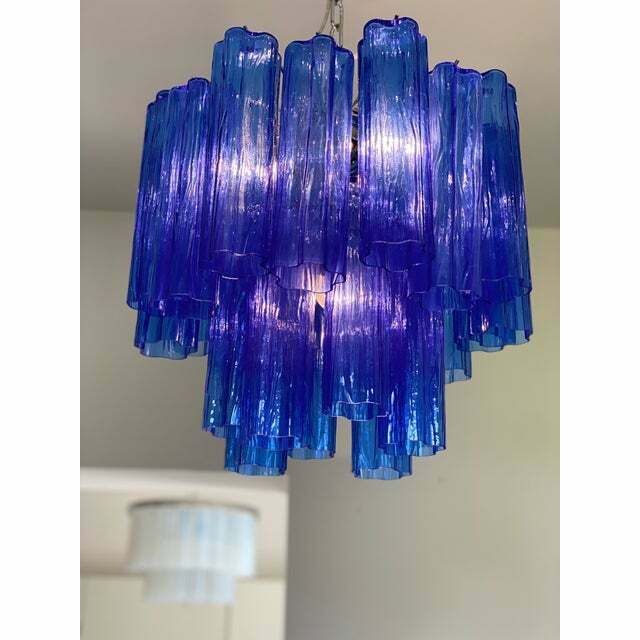 Contemporary Blue "Tronchi" Murano Glass Sputnik Chandelier photo vintage