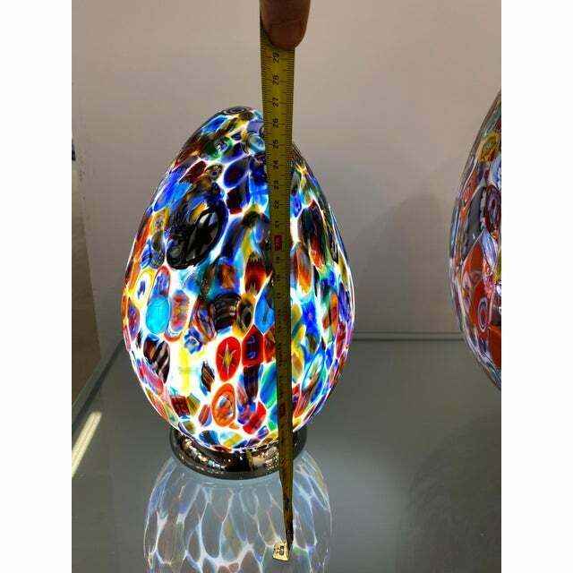 photo for sale Contemporary Murano Glass Style Venetian Multicolored Millefiori Murrine Table Lamp, Lot Of 2 Or A Pair Of Chandeliers