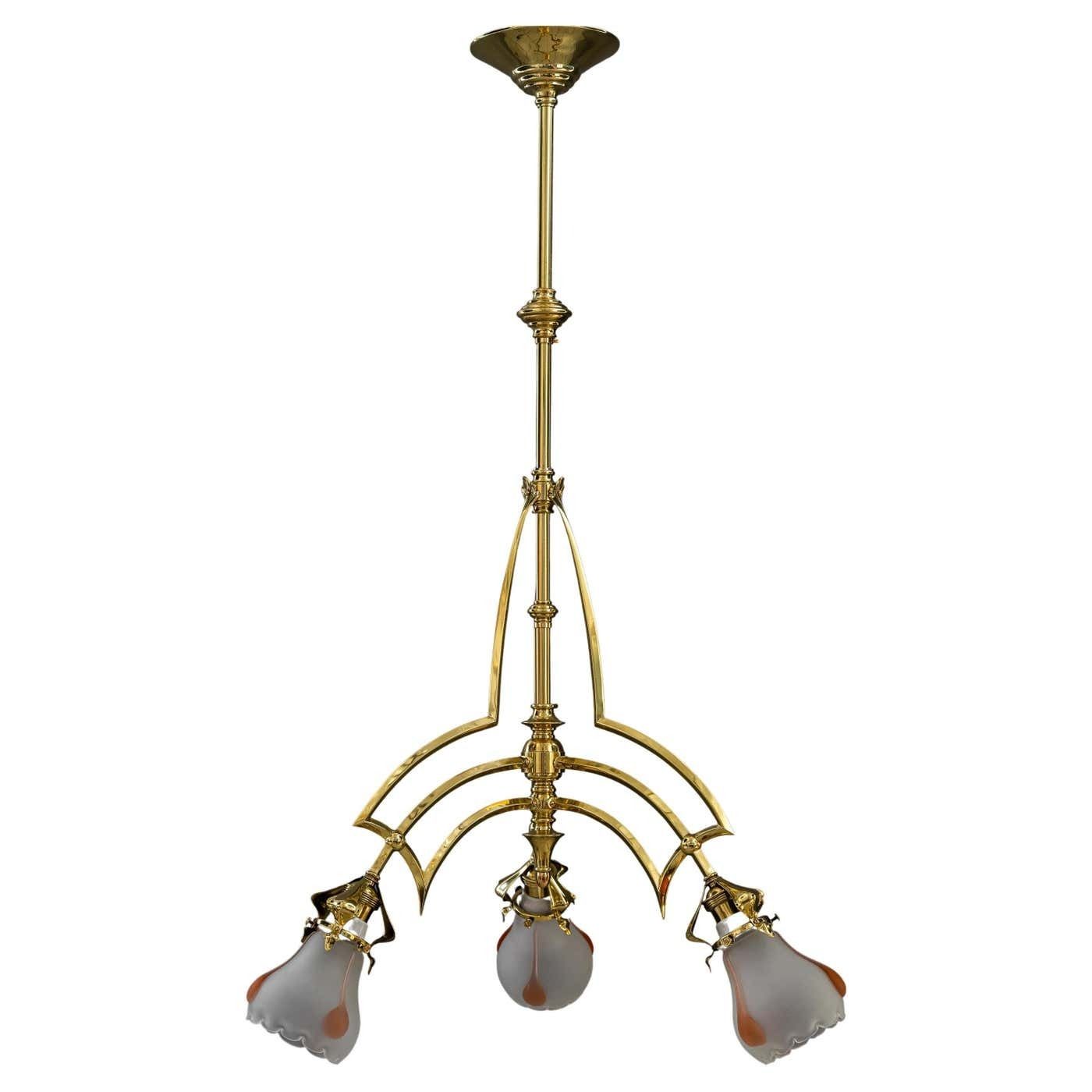 Art Deco Chandelier Vienna With Glass Shades Around 1920s