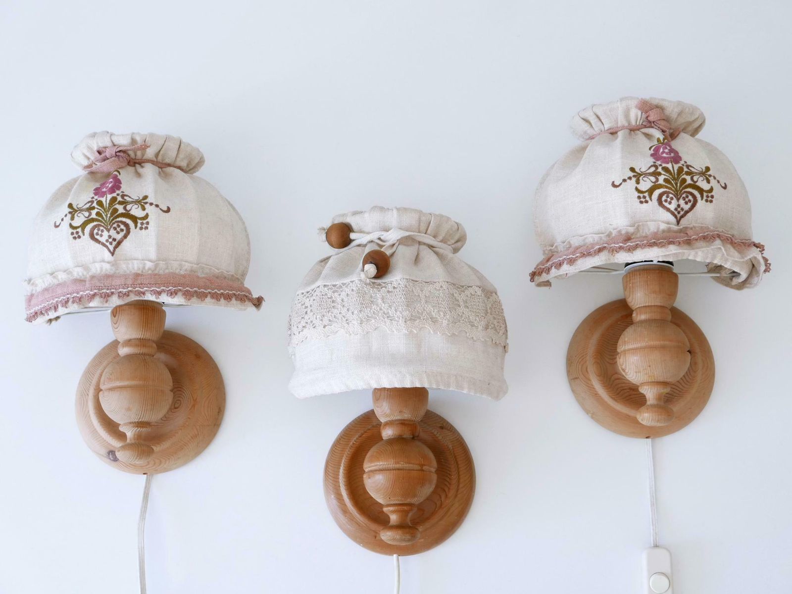 Set Of Three Mid Century Modern Pine Rustic Sconces Or Wall Lamps Sweden 1960s photo for sale