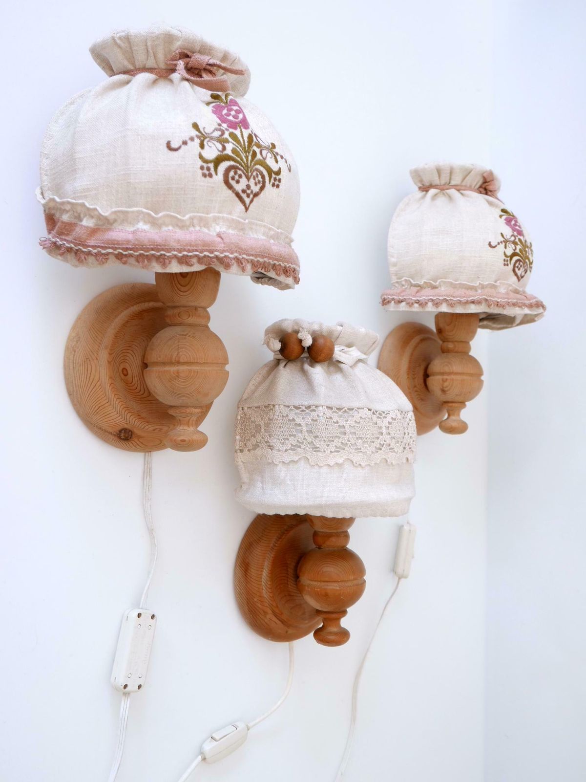 photo buy Set Of Three Mid Century Modern Pine Rustic Sconces Or Wall Lamps Sweden 1960s
