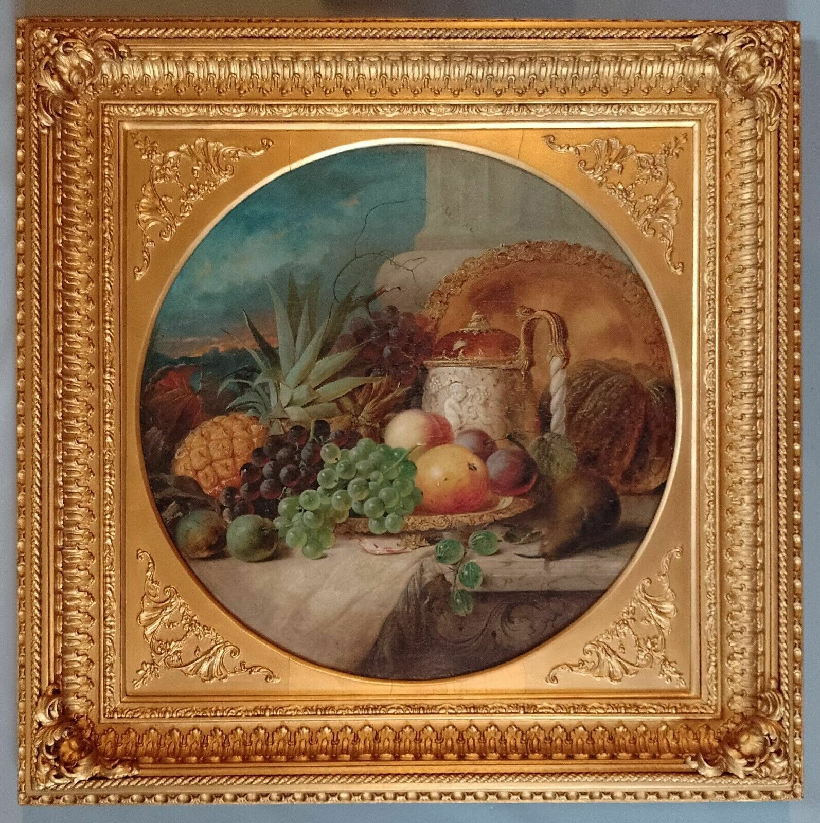 photo for sale Fine Antique Large Still Life Oil Painting Of Fruit James Poulton C 1860's