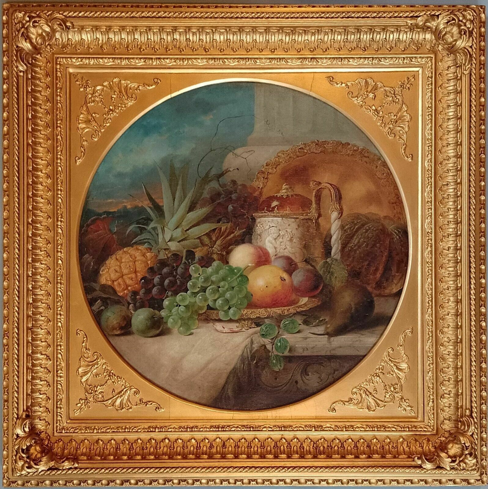 photo vinterior Fine Antique Large Still Life Oil Painting Of Fruit James Poulton C 1860's