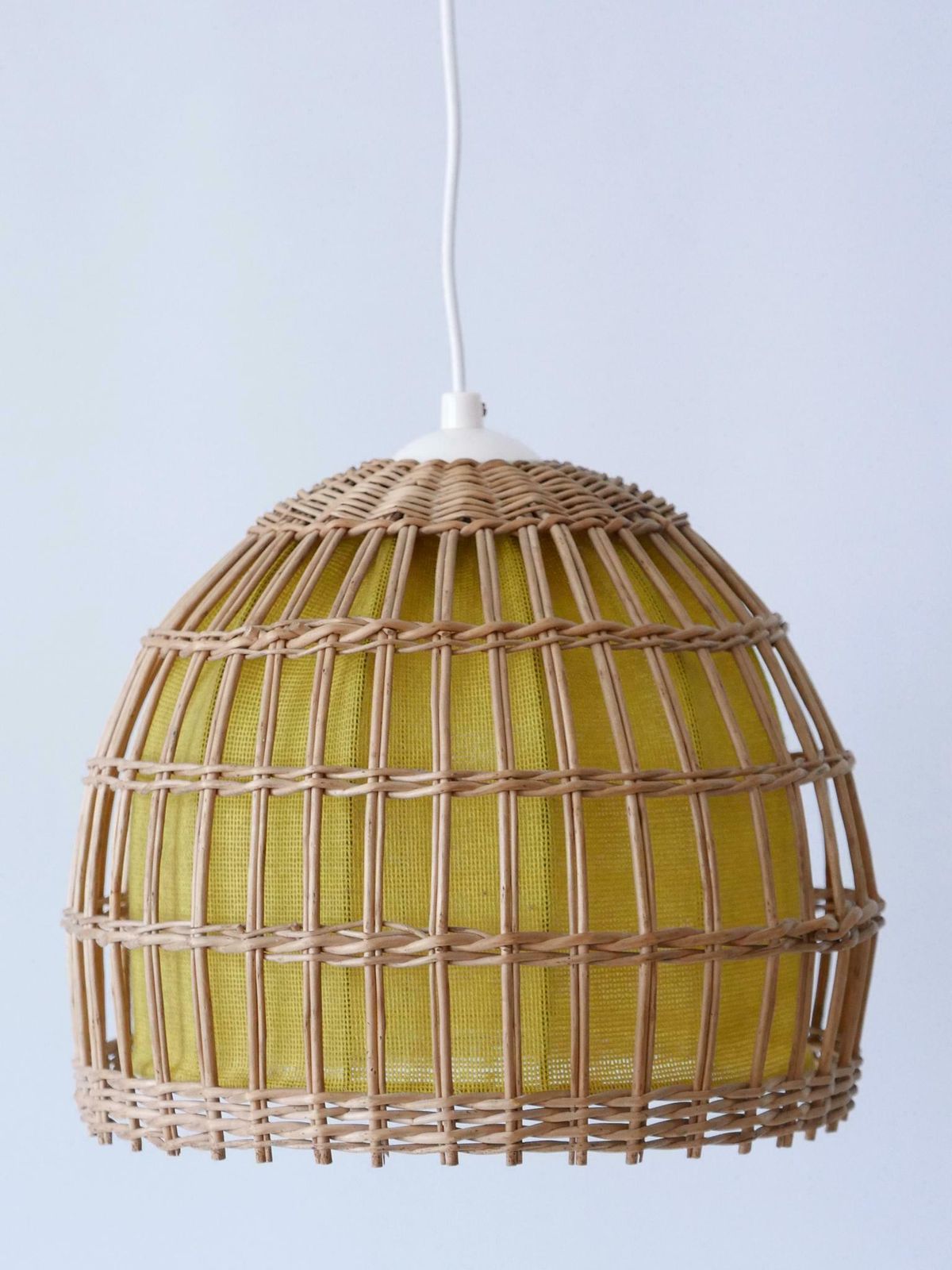Lighting Mid Century Modern Rattan Pendant Lamp Or Hanging Light Germany 1960s photo
