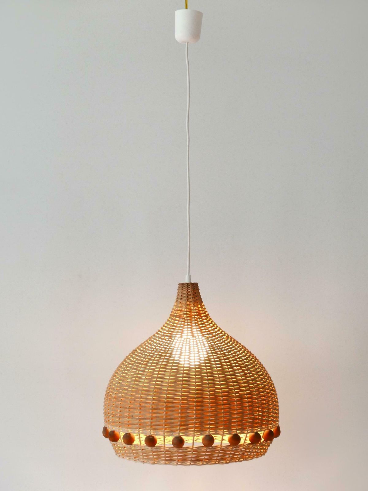 Mid Century Modern Rattan Tulip Pendant Lamps Or Hanging Lights Germany 1960s photo furniture