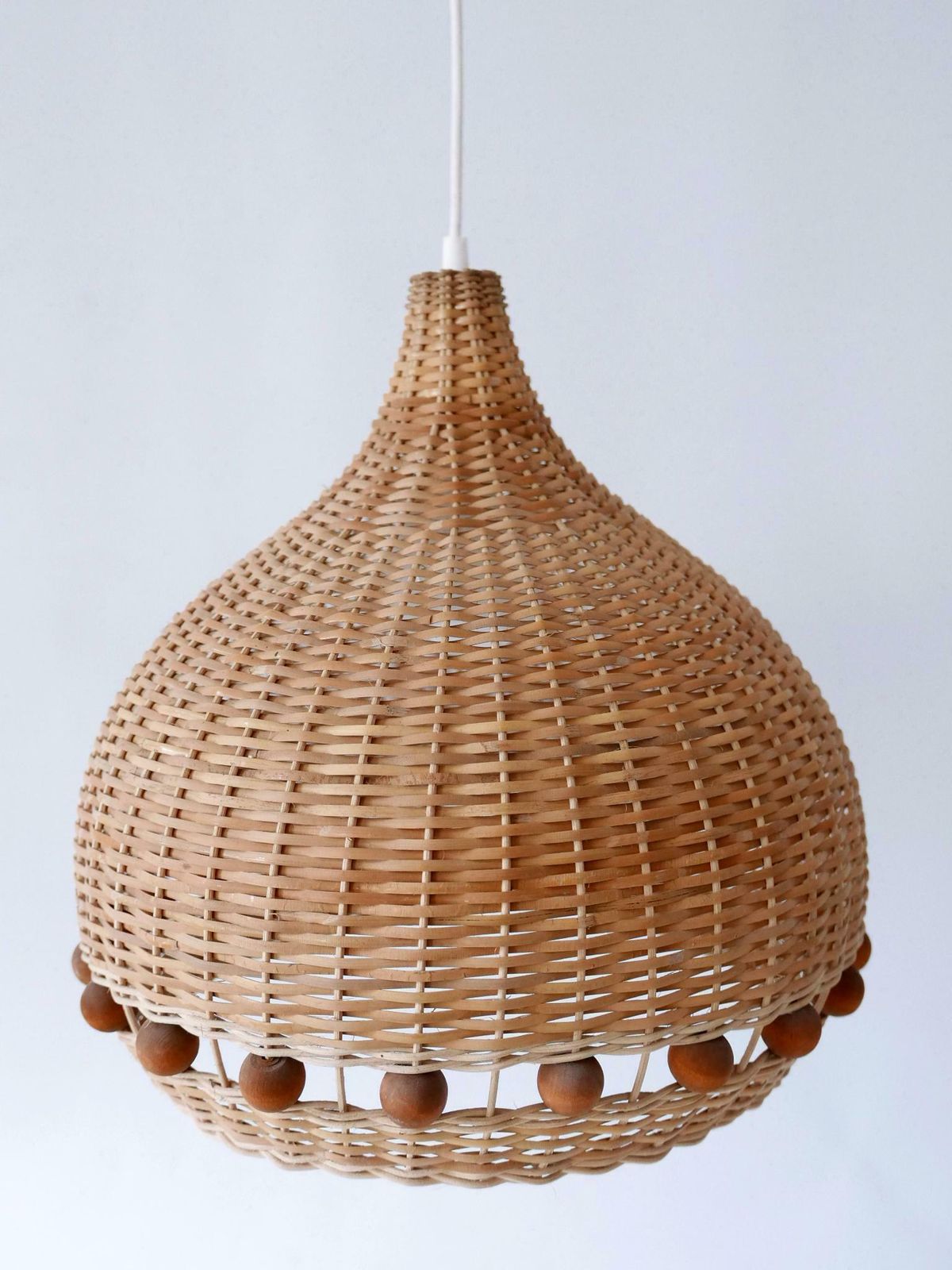 Mid Century Modern Rattan Tulip Pendant Lamps Or Hanging Lights Germany 1960s photo buy
