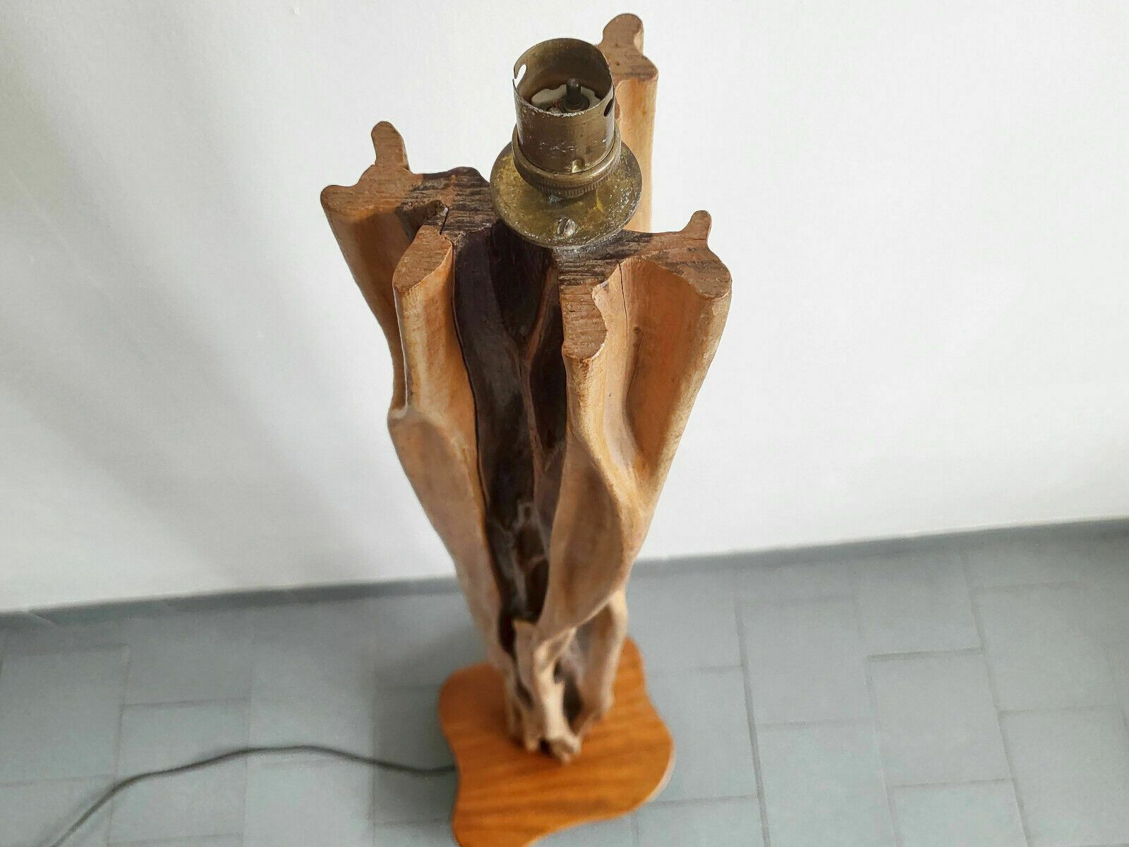 Vintage Floor Lamp 1950 Organic Plant Sculpture Driftwood & Mahogany 50s photo for sale