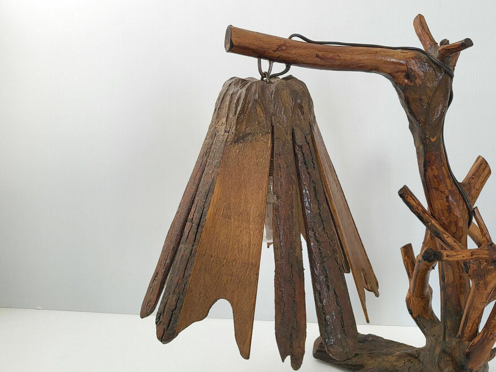 Vintage Table Lamp 1970 Brutalist Organic Vegetable Carved Wood 70s photo for sale