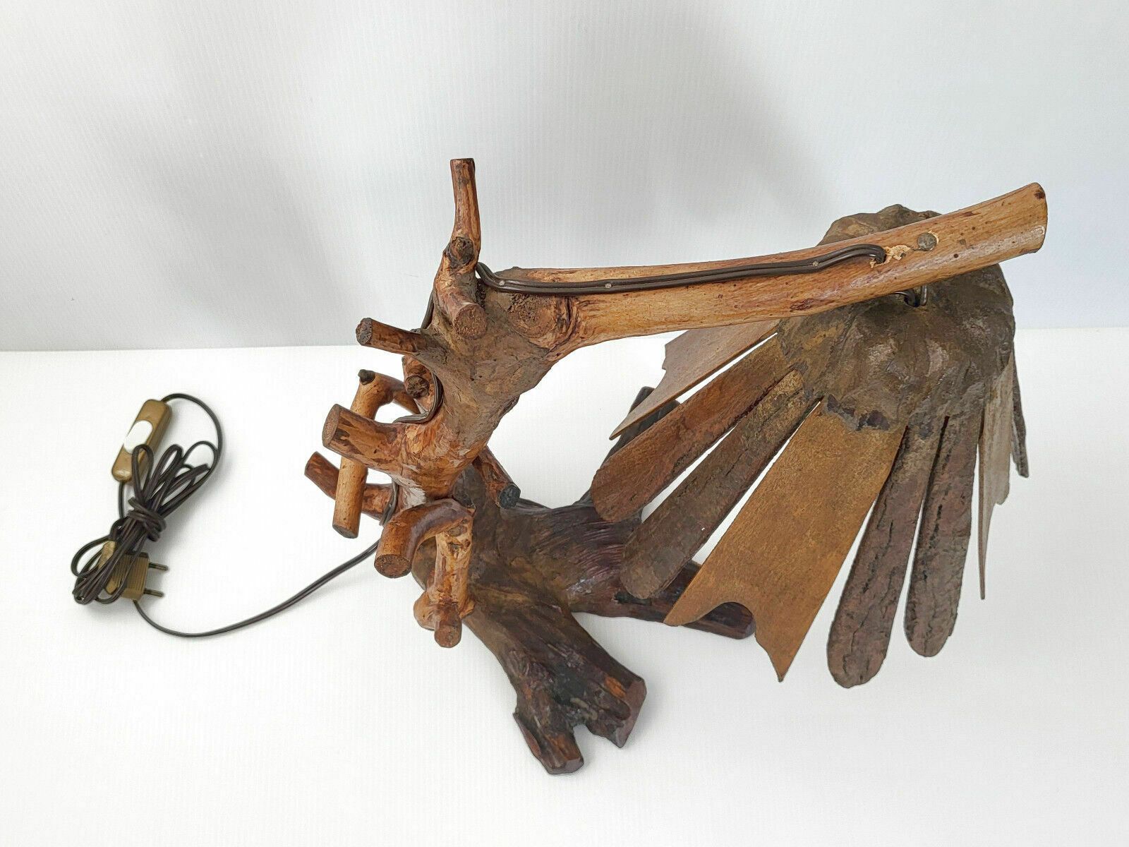 Lighting Vintage Table Lamp 1970 Brutalist Organic Vegetable Carved Wood 70s photo