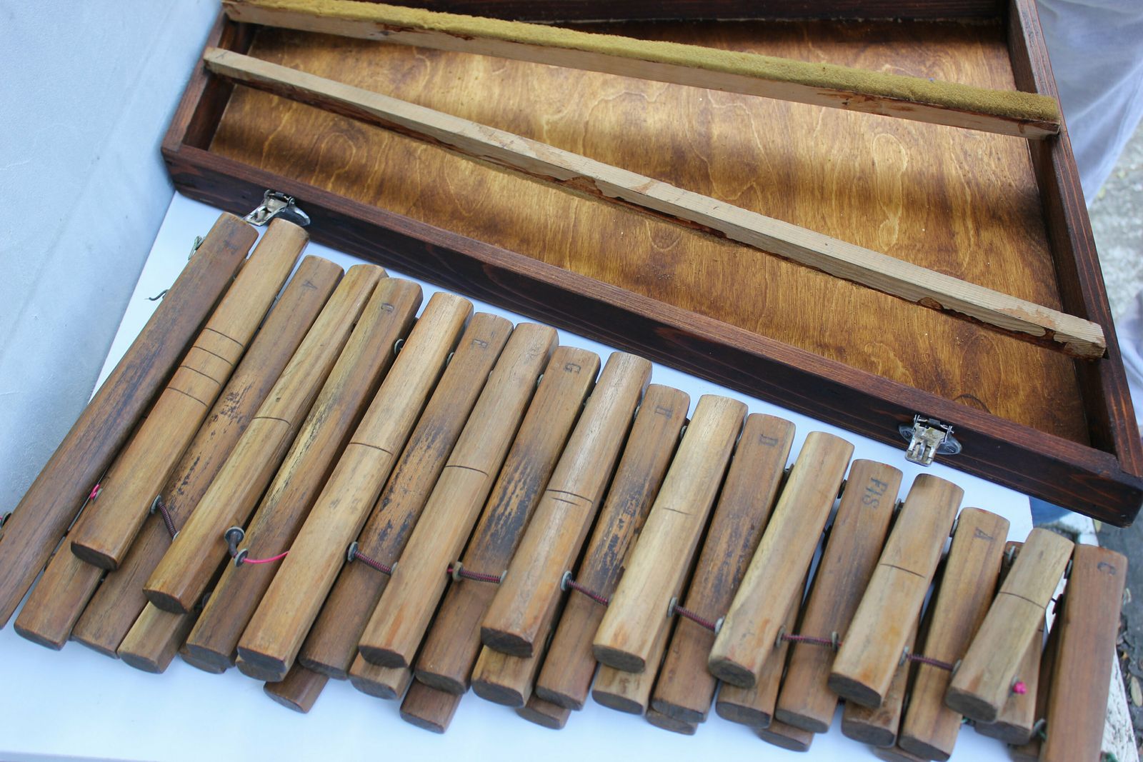 photo furniture Very Rare Antique Wooden Xylophone In Case, Folding 38 Bars Percussion, Totally Restored Collectible Instrument