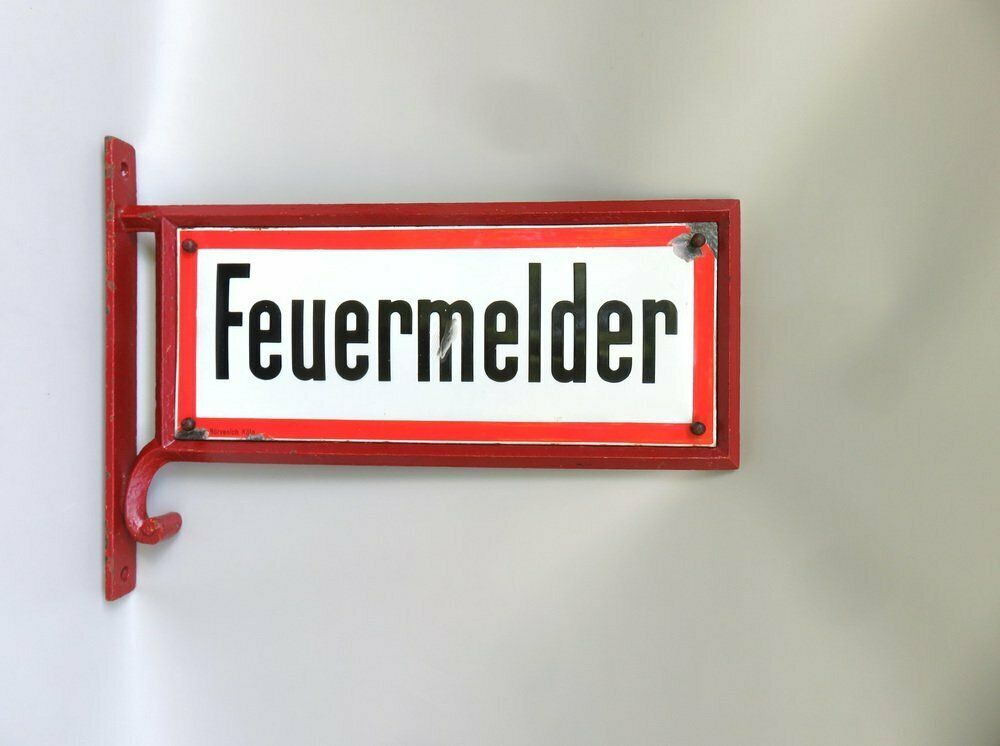 Art Nouveau Fire Alarm Sign In Enameled Cast Iron From Bürvenich, Cologne, Germany, 1890s photo furniture