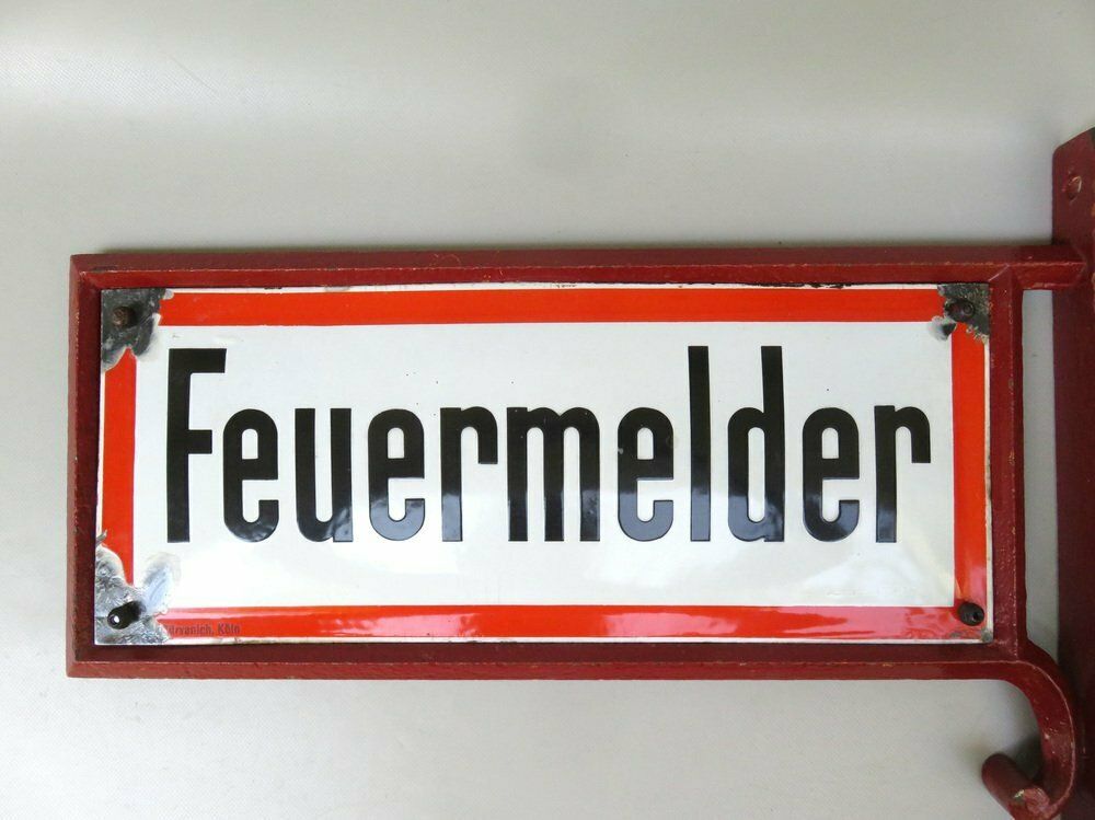 Art Nouveau Fire Alarm Sign In Enameled Cast Iron From Bürvenich, Cologne, Germany, 1890s photo Home Decor
