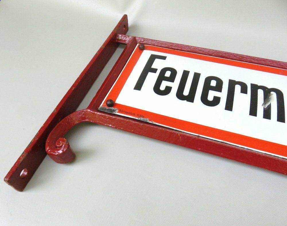 Art Nouveau Fire Alarm Sign In Enameled Cast Iron From Bürvenich, Cologne, Germany, 1890s photo 4393.65