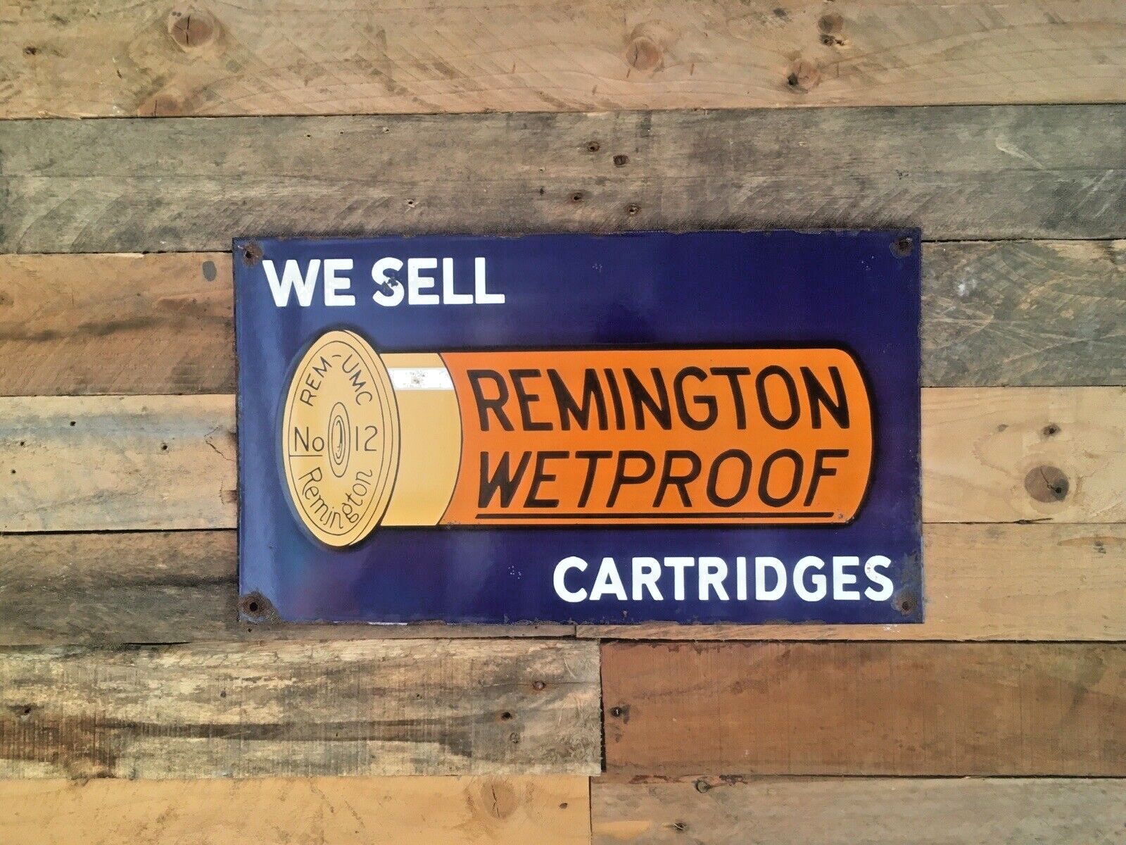 We Sell Remington Wetproof Cartridges Metal Enamel Shotgun Ammo Sign Man Cave