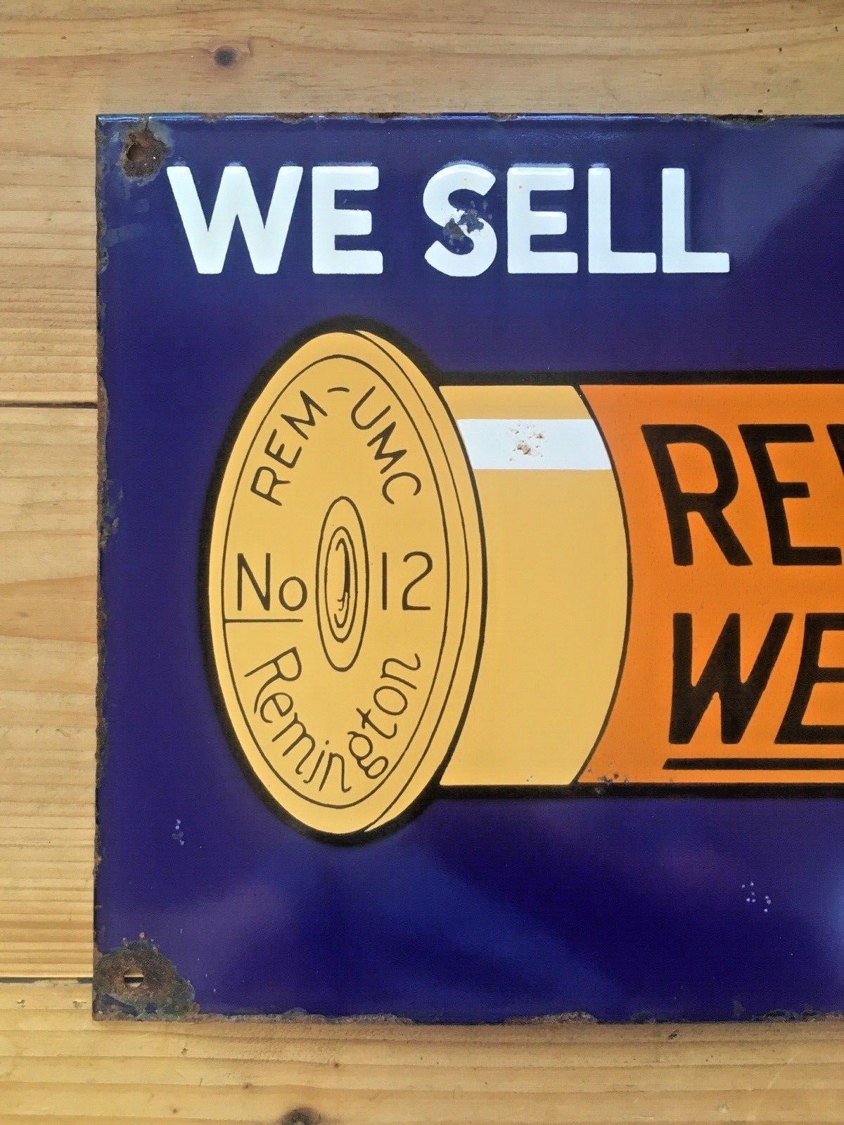 We Sell Remington Wetproof Cartridges Metal Enamel Shotgun Ammo Sign Man Cave photo for sale