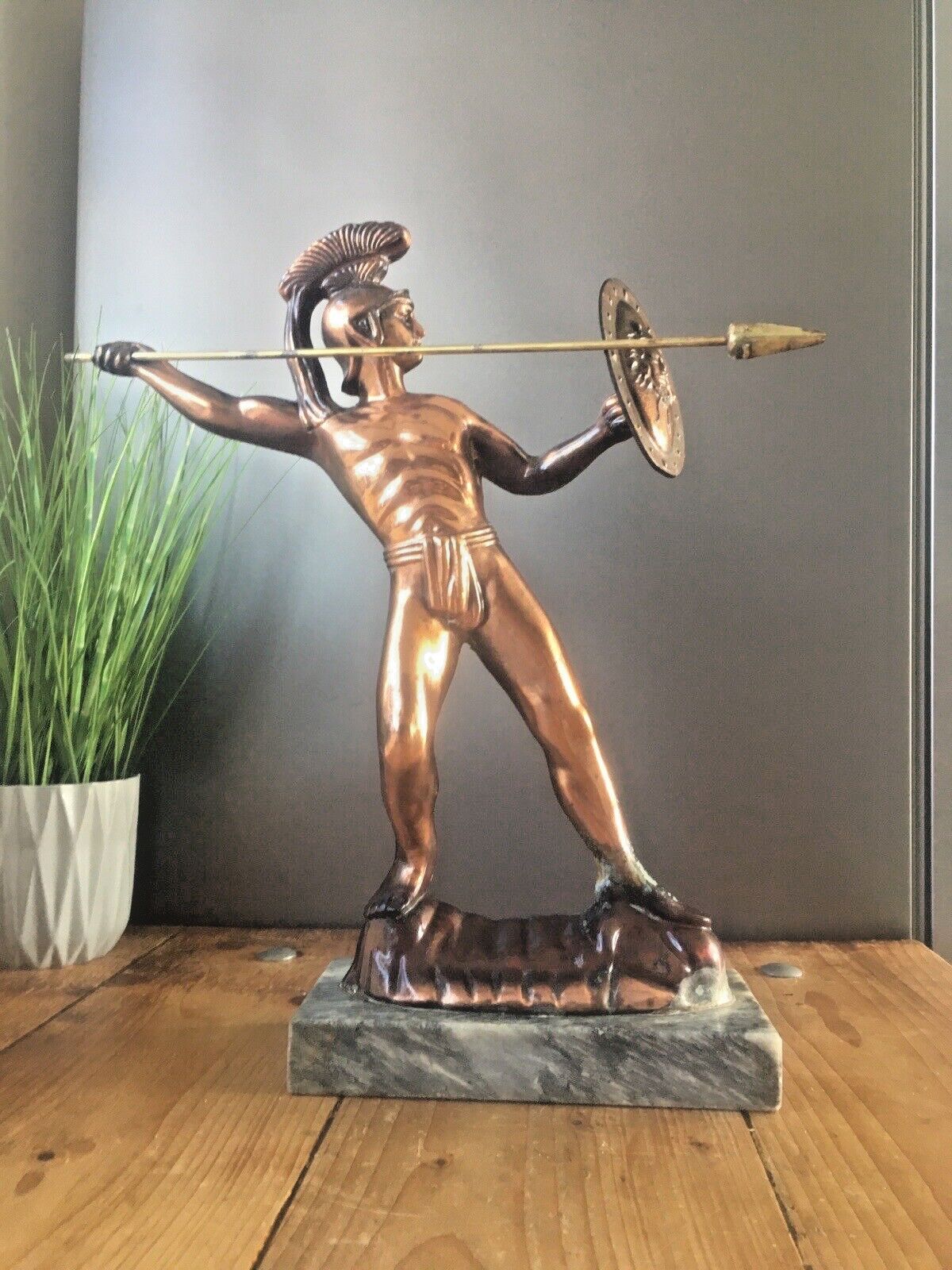 Home Decor Large Pair Of Grecian Marble Copper Mantel Sculptures Achilles Leonidas Metamee photo