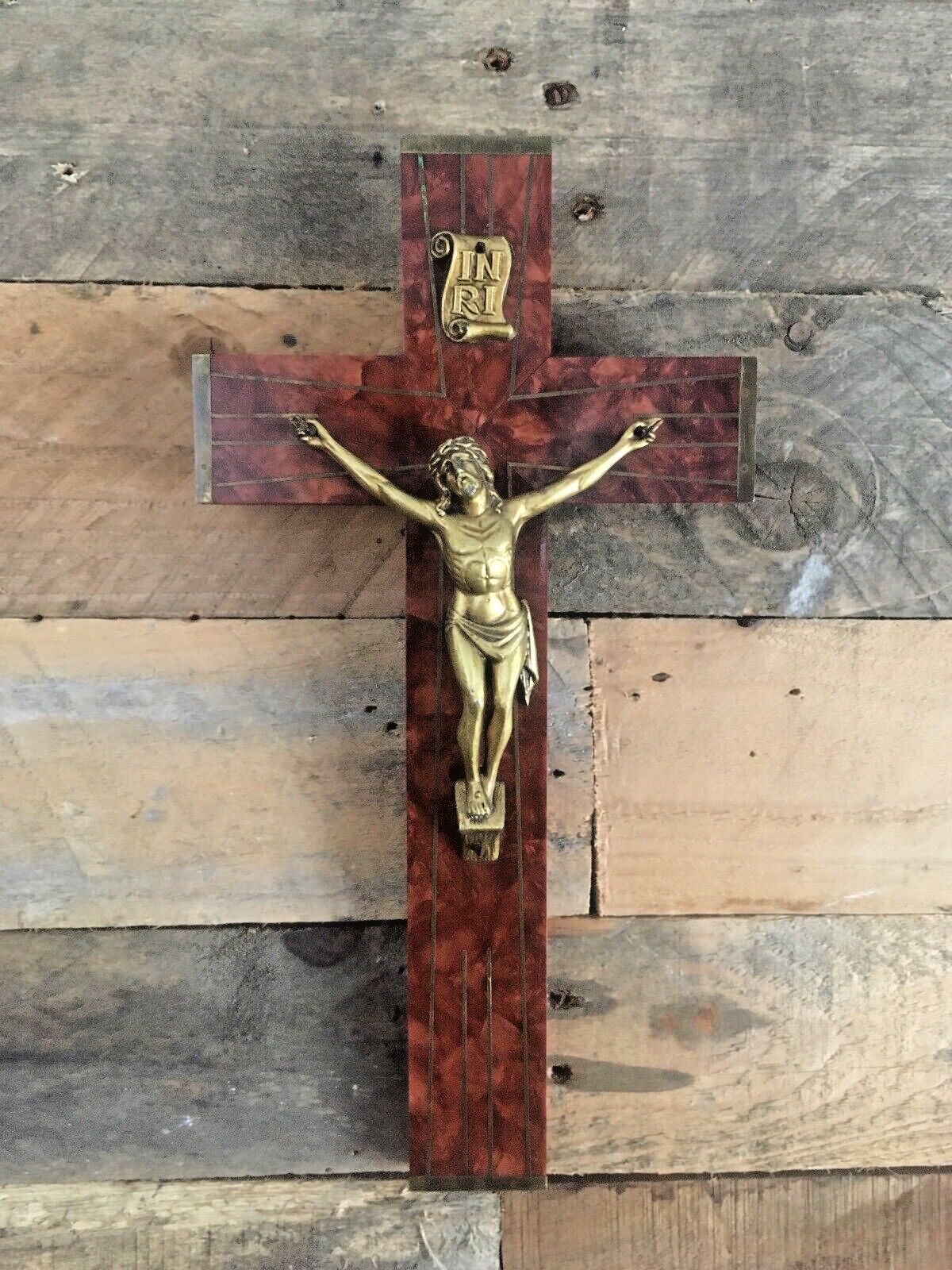 photo furniture Antique French Art Deco Bakelite Brass Wall Hanging Crucifix Church Cross Jesus