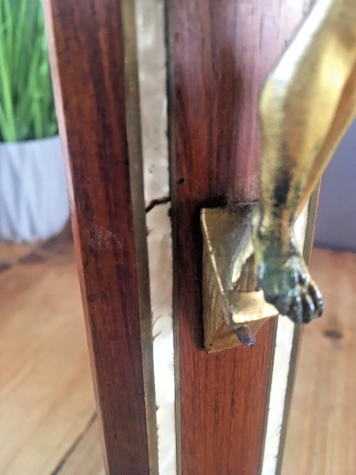 Home Decor Large Antique Art Deco Wood & Mother Of Pearl Altar Crucifix Church Cross Jesus photo