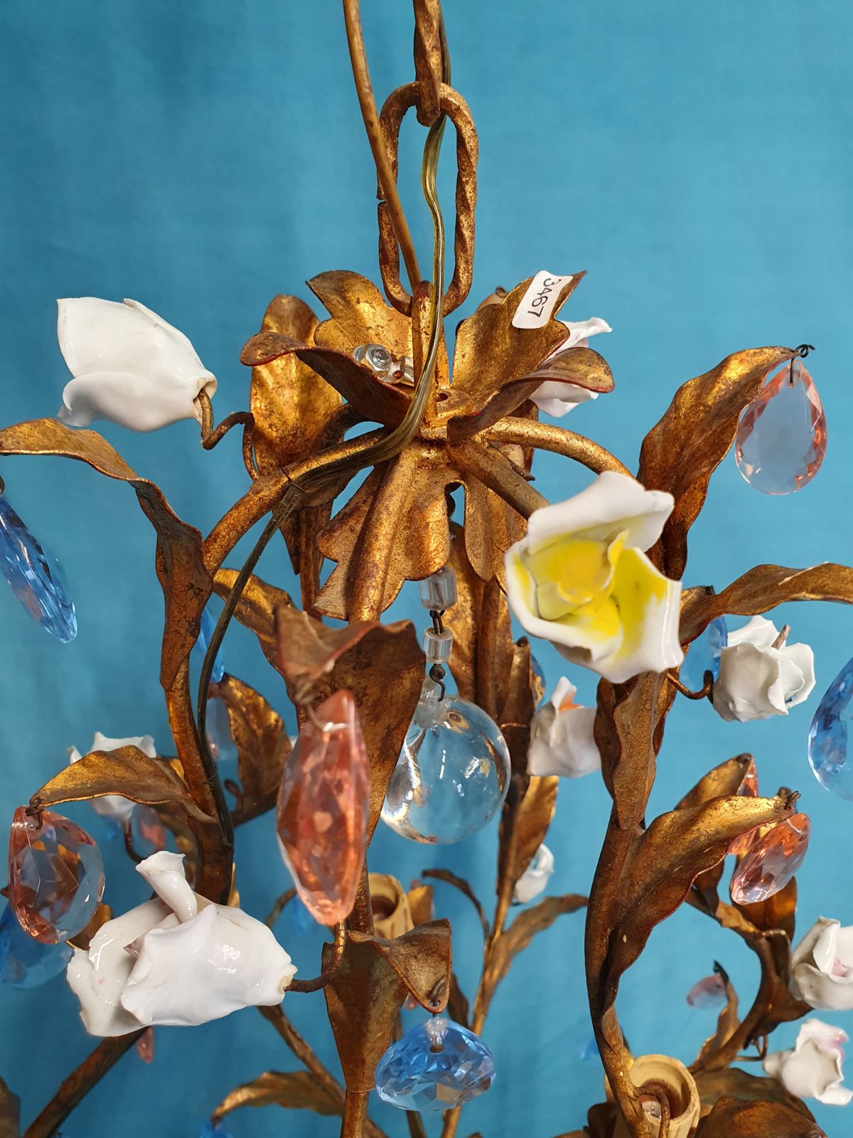French Gilt Chandeliers And Wall Lights With Porcelain Flowers photo Lighting