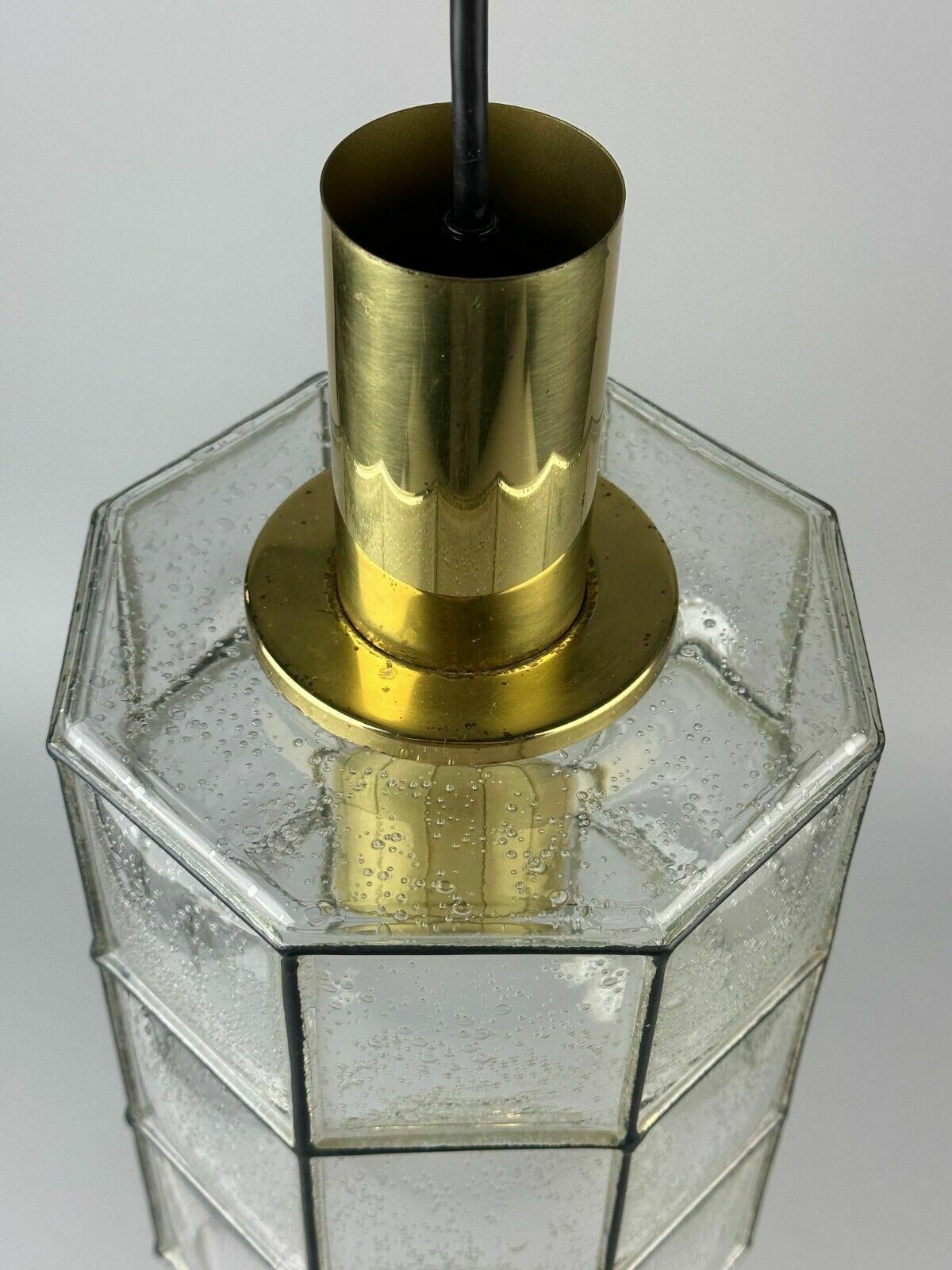 60s 70s Ceiling Lamp Glashütte Limburg Germany Glass & Brass Space Age photo vinterior