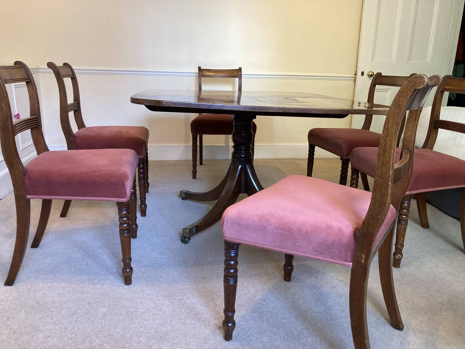 Stunning English Georgian Regency Mahogany Dining Table Set And 6 Chairs photo 1199.0
