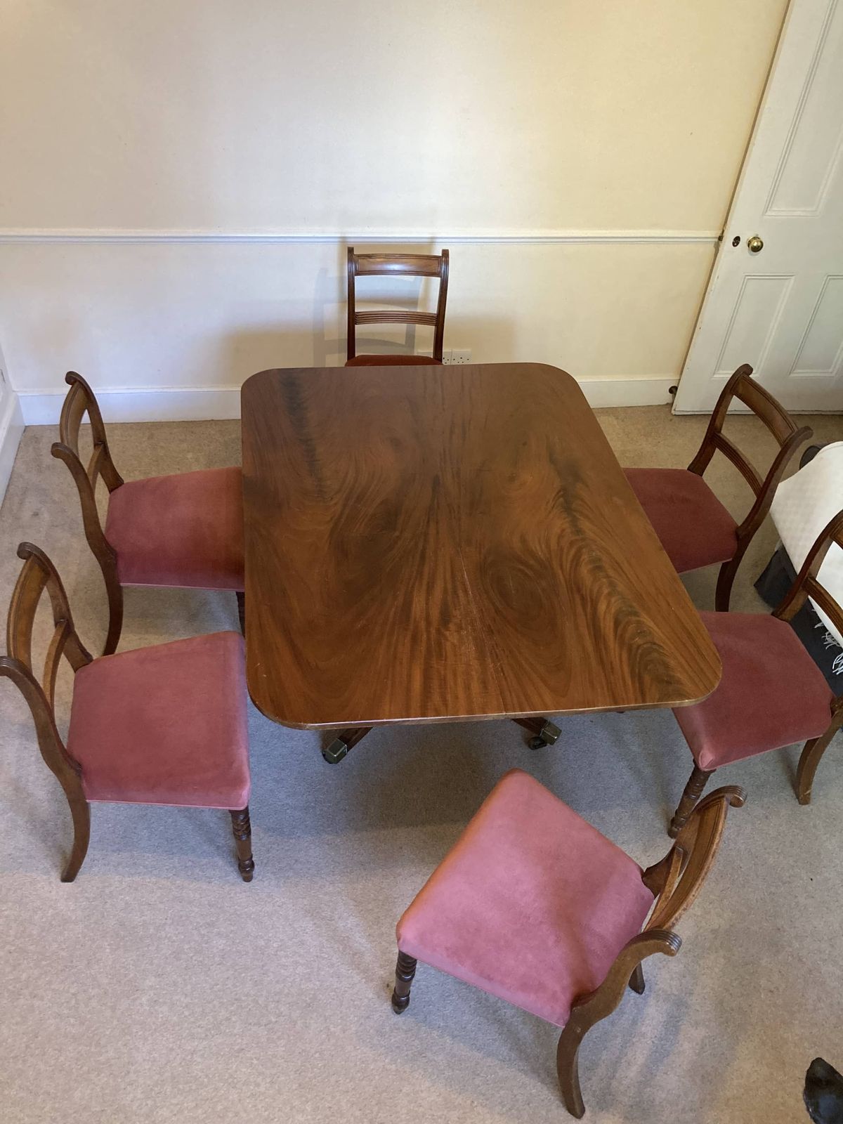 Stunning English Georgian Regency Mahogany Dining Table Set And 6 Chairs