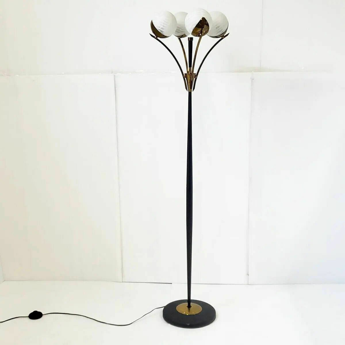 Vintage Floor Lamp 1950 House Arlus Brass Steel Glass 50s Retro Rockabilly