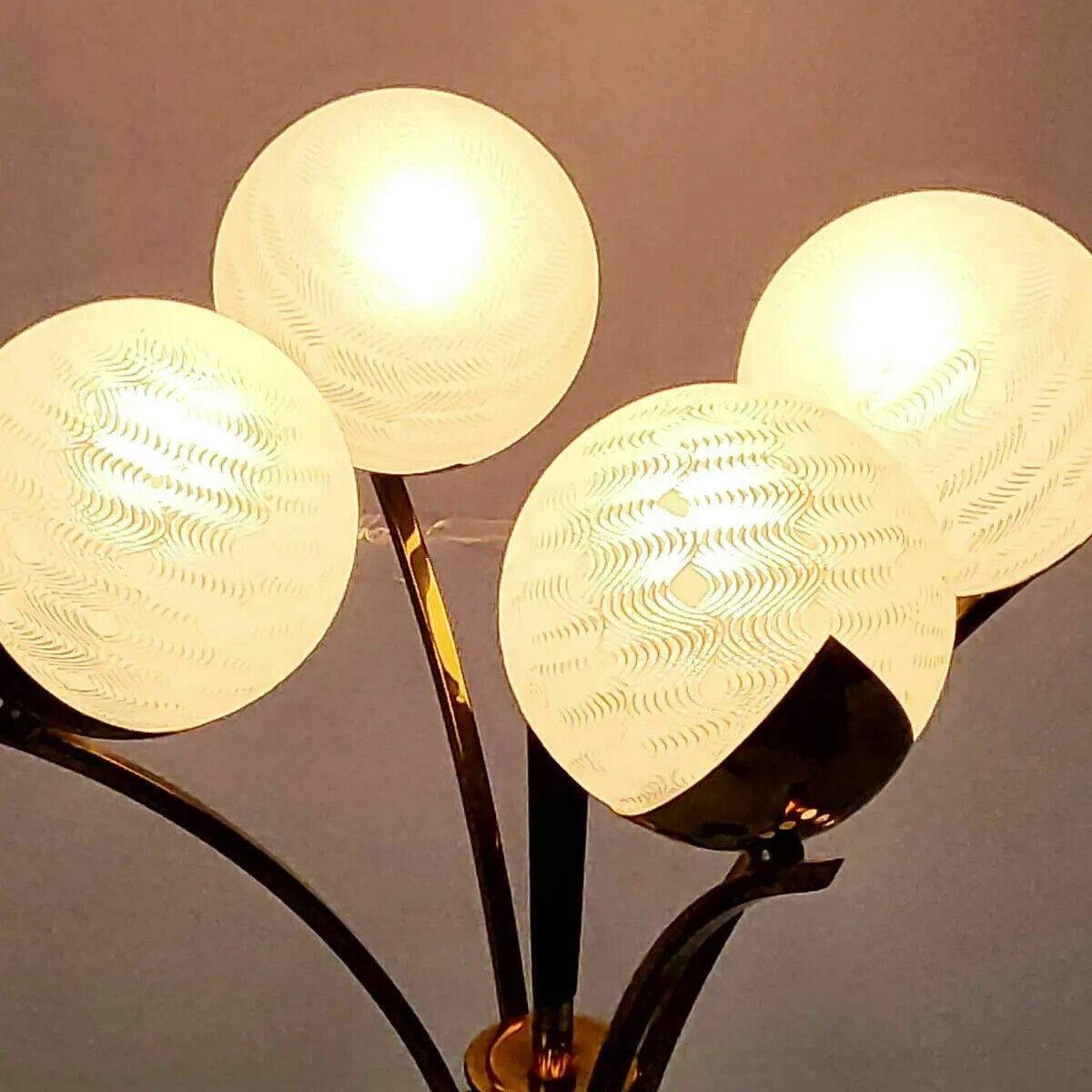 Vintage Floor Lamp 1950 House Arlus Brass Steel Glass 50s Retro Rockabilly photo for sale