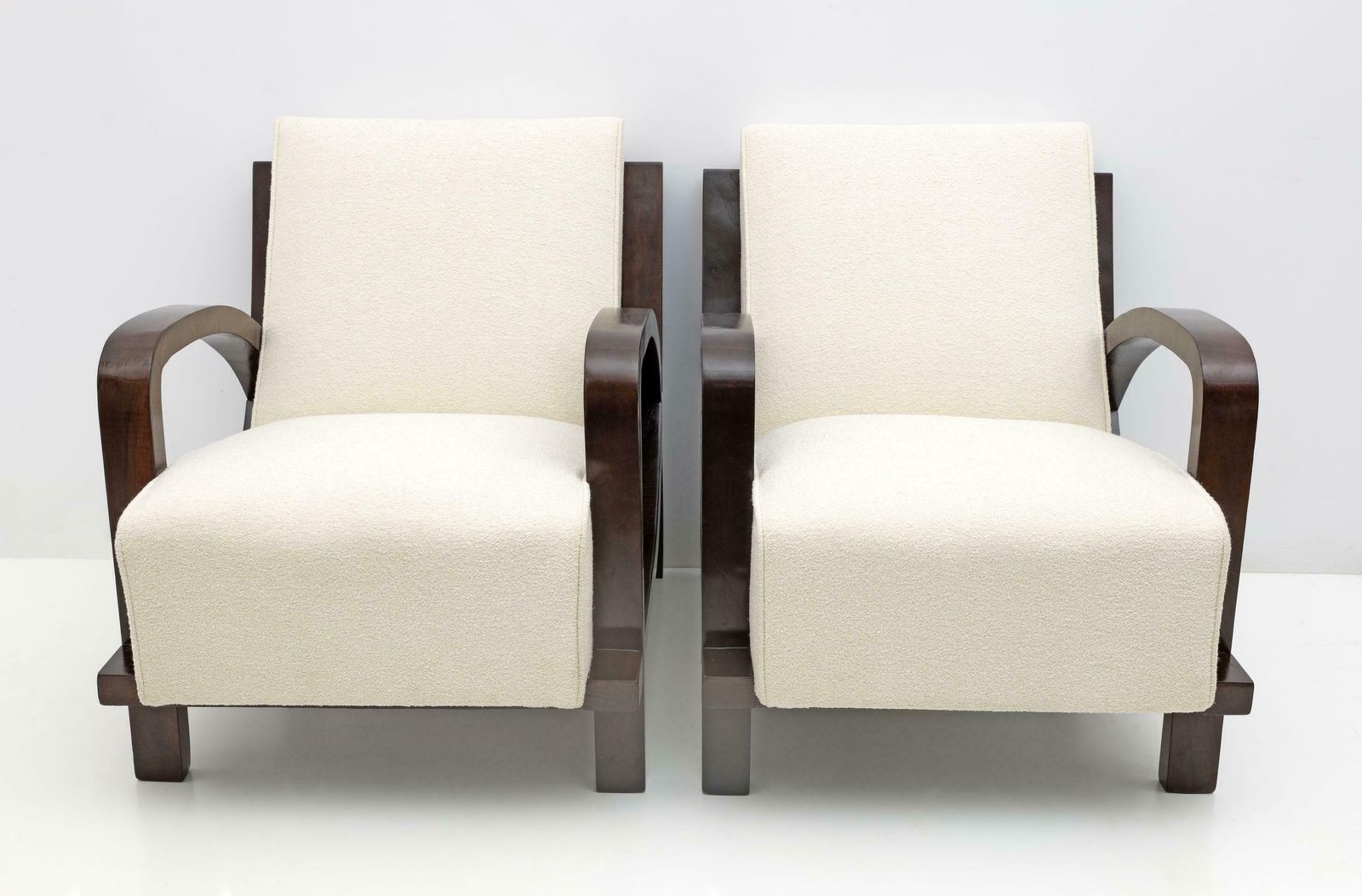 Pair Of Art Dèco Italian Bouclè And Walnut Chaise Longues, 1930s photo 7543.0