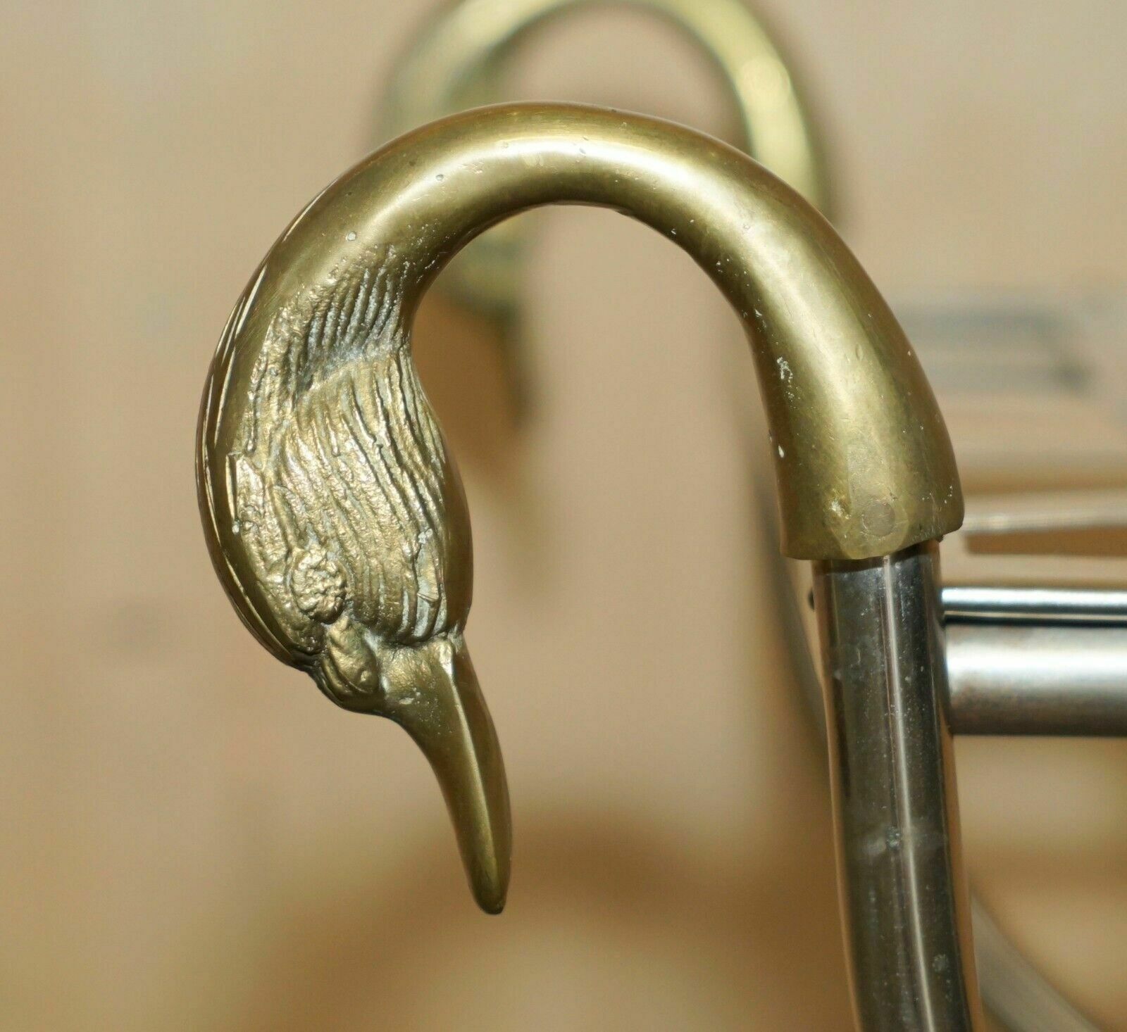 Circa 1940's Maison Jansen Duck / Swan Head Side Table Polished Chrome & Brass photo 2950.0