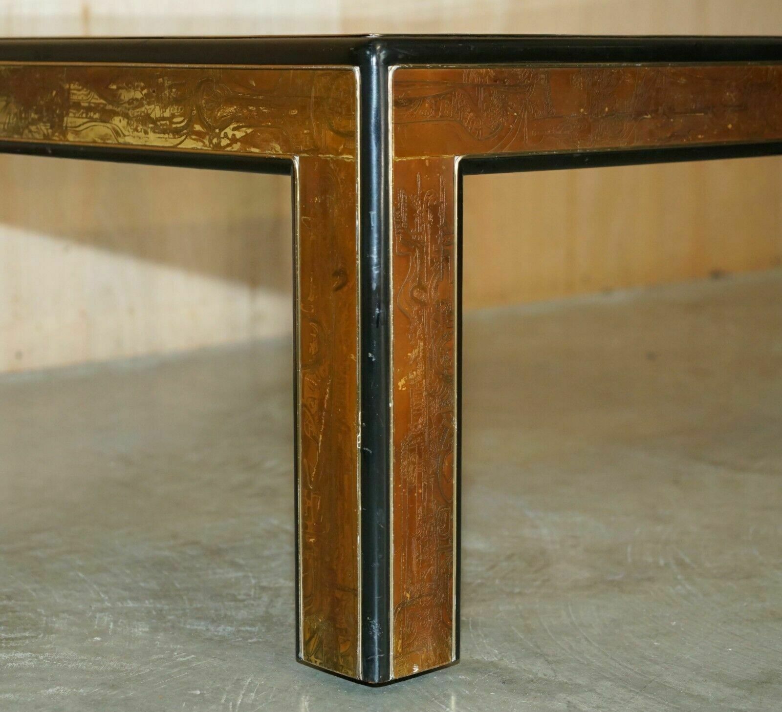 Mid Century Modern Bernhard Rohne Mastercraft Acid Etched Coffee Cocktail Table photo vinterior