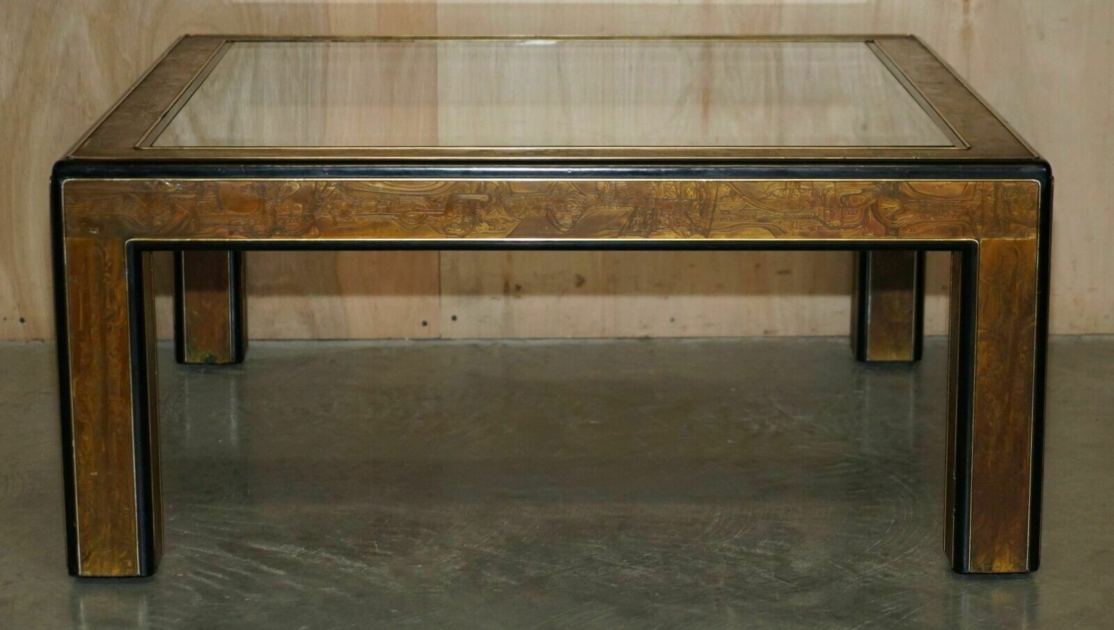 photo vinterior Mid Century Modern Bernhard Rohne Mastercraft Acid Etched Coffee Cocktail Table