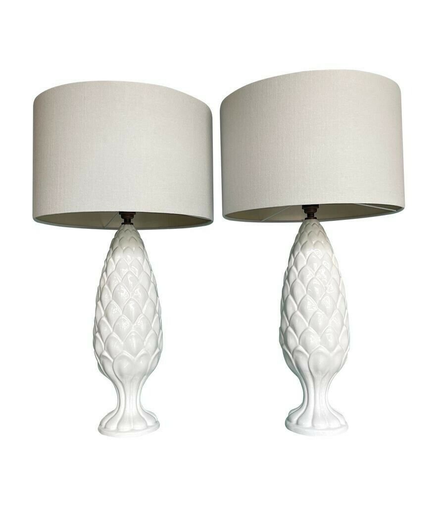 A Pair Of Large Italian 1970s Ceramic Pineapple Lamps With New Bespoke Shades photo furniture