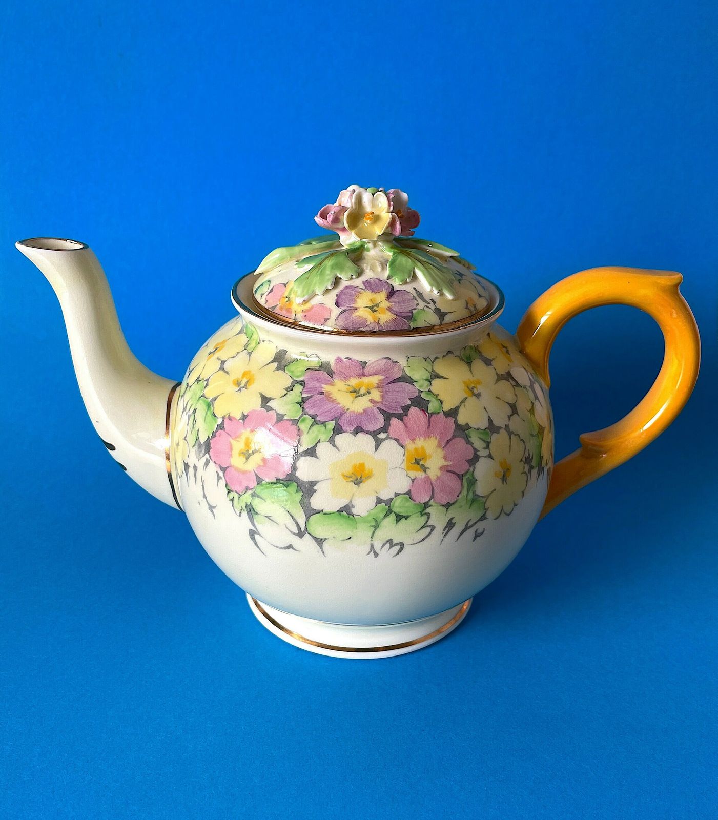 Crown Staffordshire Primrose Tea Set, Vintage Fine China Yellow/Pink Floral 9 Piece Tea For Two Set, Teapot/Teacup/Saucer/Jug/Sugar Bowl photo furniture