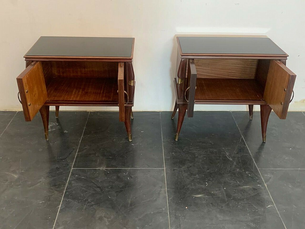 photo vinterior Pair Of Rosewood And Brass Bedside Tables, 1950s