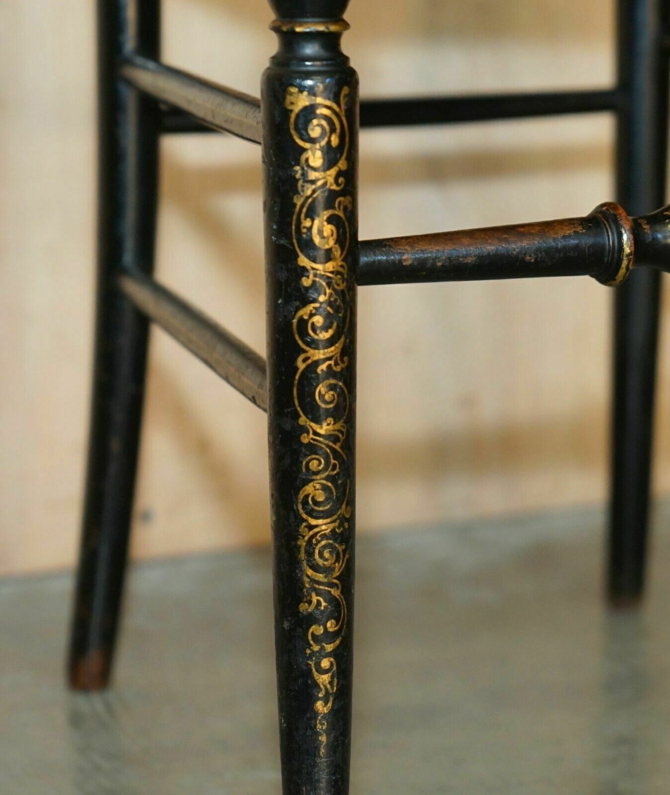 1450.0 Antique Regency 1815 Ebonised Mother Of Pearl Silk Chesterfield Seat Side Chair photo