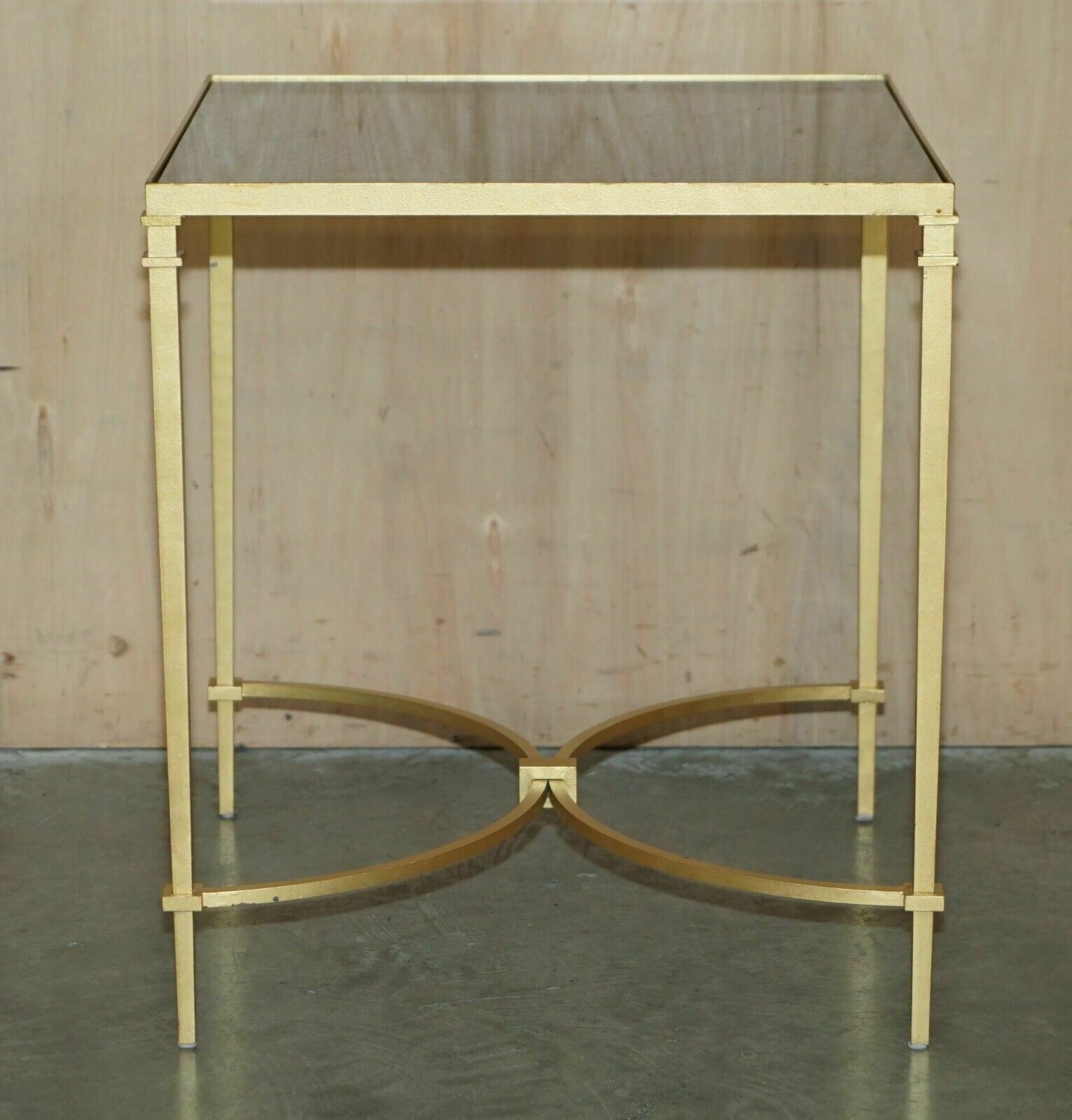 photo vintage Pair Of Vintage Brass And Italian Marble Side Tables With Ornately Casts Bases
